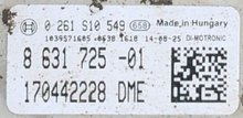 Bosch Engine ECU, BMW, 0261S10549, 0 261 S10 549, DME8631725, DME 8 631 725