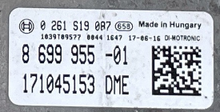 Bosch Engine ECU, BMW, 0261S19087, 0 261 S19 087, 8699955, 8 699 955, 1039T09577