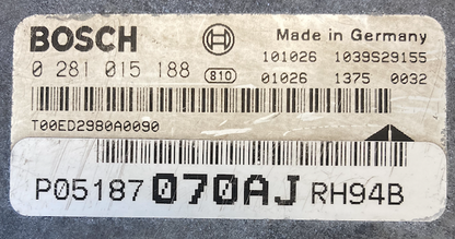 Bosch Engine ECU, Chrysler, 0281015188, 0 281 015 188, P05187070AJ, P05187 070AJ, 1039S29155