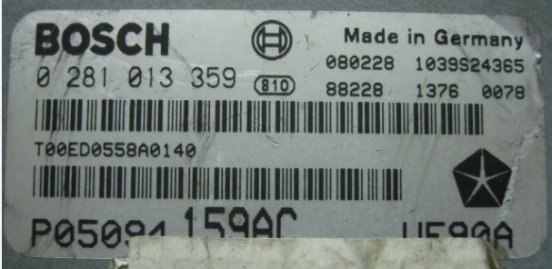 Bosch Engine ECU, Chrysler Cherokee 2.8 CRD 4X4, 0281013359, 0 281 013 359, P05094159AC, P05094 159AC, 1039S24365