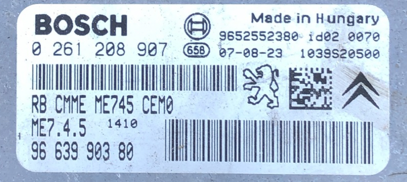 Citroen C2 VTS ECU 0261208907, 0 261 208 907, 96 639 903 80, 9663990380