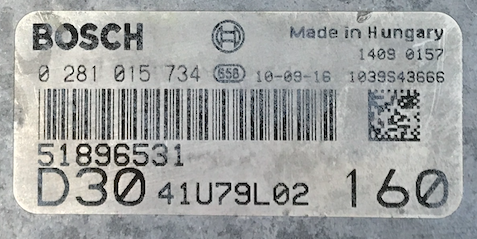 Bosch Engine ECU, FIAT DUCATO 3.0L, 0281015734, 0 281 015 734, 51896531, 1039S43666