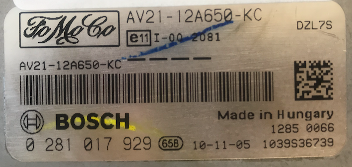 Bosch Engine ECU, FoMoCo, 0281017929, 0 281 017 929, AV2112A650KC, AV21-12A650-KC, 1039S36739