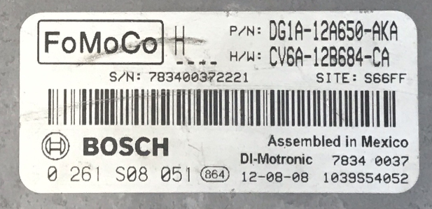 Bosch Engine ECU, Ford, 0261S08051, 0 261 S08 051, DG1A-12A650-AKA, DG1A12650AKA, CV6A-12B684-CA, CV6A12B684CA, 1039S54052