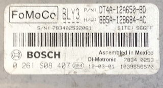 Bosch Engine ECU, Ford, 0261S08407, 0 261 S08 407, DT4A-12A650-BD, BB5A-12B684-AC, BLY3