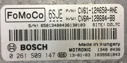 Bosch Engine ECU, Ford, 0261S09147, 0 261 S09 147, CV61-12A650-ANE, CV6112A650ANE, CV6A-12B684-BB, CV6A12B684BB, 6SJE, 1039S61843