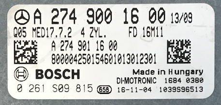 Bosch Engine ECU, Mercedes-Benz, 0261S09815, 0 261 S09 815, A2749001600, A 274 900 16 00, 1039S96513