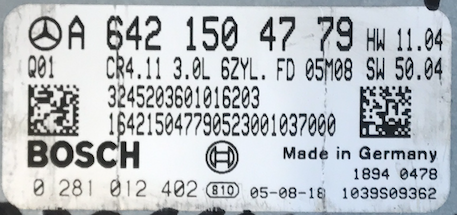 Bosch Engine ECU, Mercedes-Benz, 0281012402, 0 281 012 402, A6421504779, A 642 150 47 79, 1039S09362, CR4.11