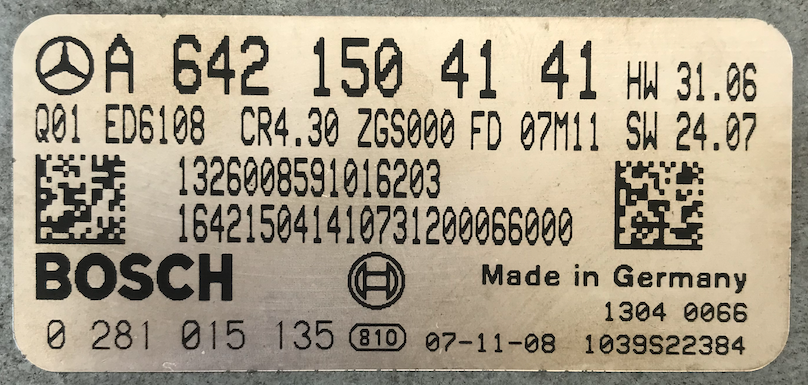 Bosch Engine ECU, Mercedes-Benz, 0281015135, 0 281 015 135, A6421504141, A 642 150 41 41, 1039S22384