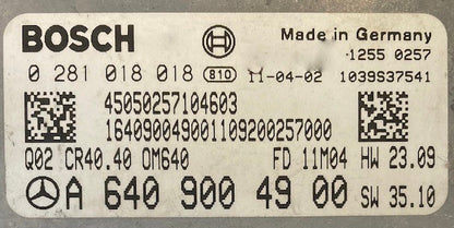 Bosch Engine ECU, Mercedes-Benz B 180 CDI, 0281018018, 0 281 018 018, A6409004900, A 640 900 49 00, 1039S37541