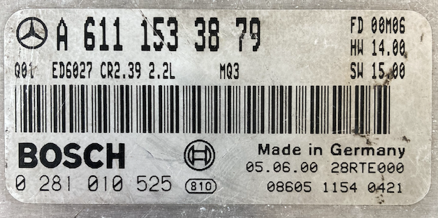 Bosch Engine ECU, Mercedes-Benz Sprinter 308 CDI, 0281010525, 0 281 010 525, A6111533879, A 611 153 38 79, CR2.31
