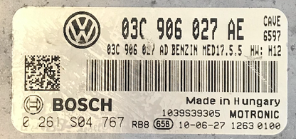 Bosch Engine ECU, Seat Ibiza 1.4, 0261S04767, 0 261 S04 767, 03C906027AE, 03C 906 027 AE, 1039S39305, MED17.5.5