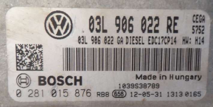 Bosch Engine ECU, Skoda Octavia 2.0 TDI, 0281015876, 0 281 015 876, 03L906022RE, 03L 906 022 RE, EDC17CP14