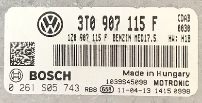 Bosch Engine ECU, Skoda Octavia, Superb 1.8 TSI, 0261S05743, 0 261 S05 743, 3T0907115F, 3T0 907 115 F, 1039S45098, MED17.5