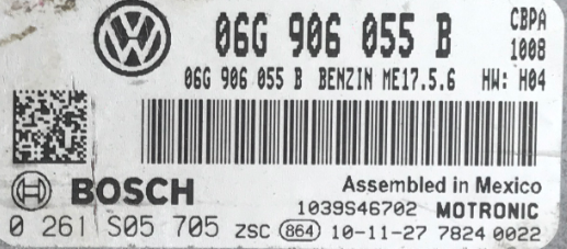 Bosch Engine ECU, VW, 0261S05705, 0 261 S05 705, 06G906055B, 06G 906 055 B, ME17.5.6