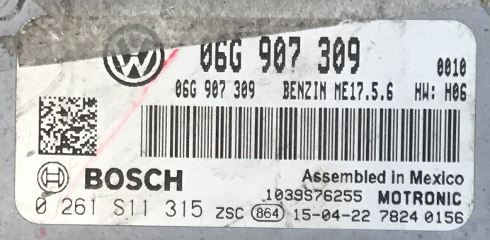 Bosch Engine ECU, VW, 0261S11315, 0 261 S11 315, 06G907309, 06G 907 309, 1039S76255, ME17.5.6