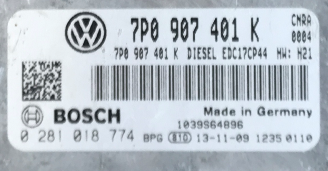 Bosch Engine ECU, VW, 0281018774, 0 281 018 774, 7P0907401K, 7P0 907 401 K, EDC17CP44