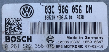 Bosch Engine ECU, VW Golf 1.6 FSI, 0261S02358, 0 261 S02 358, 03C906056DN, 03C 906 056 DN,