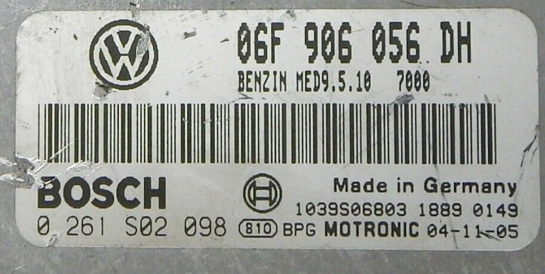 Bosch Engine ECU, VW Golf 2.0, 0261S02098,0 261 S02 098, 06F906056DH, 06F 906 056 DH, 1039S06803, MED9.5.10