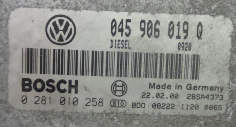 Bosch Engine ECU, VW Lupo 1.2TDi, 0281010258, 0 281 010 258, 045906019Q, 045 906 019 Q 