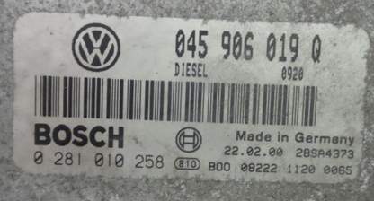 Bosch Engine ECU, VW Lupo 1.2TDi, 0281010258, 0 281 010 258, 045906019Q, 045 906 019 Q 