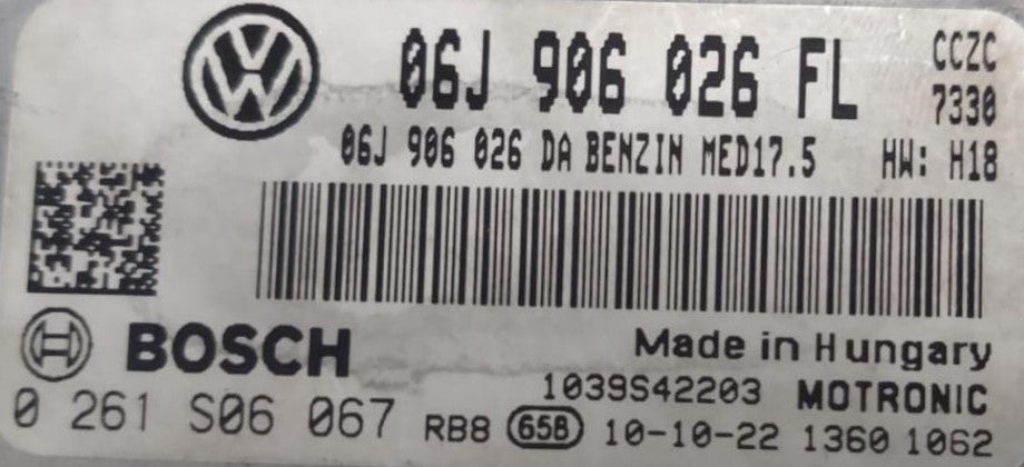 Bosch Engine ECU, VW Tiguan 2.0 TSI, 0261S06067, 0 261 S06 067, 06J906026FL, 06J 906 026 FL, MED17.5