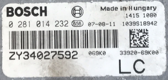 Bosch Suzuki SX4 1.6D, Engine ECU, 0281014232, 0 281 014 232, ZY34027592, ZY 340 27592, 1039S18942
