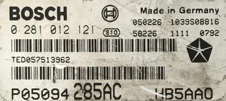 Chrysler, 0261012121, 0 261 012 121, P05094285AC, HB5AA0