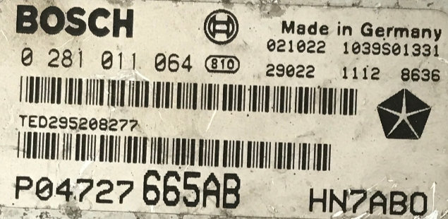 Chrysler, 0281011064, 0 281 011 064, P04727665AB, HN7ABO