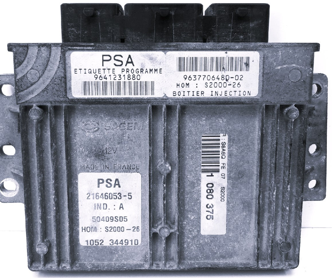 Centralita de motor Plug & Play PSA, Citroën Saxo 1.4 Auto, S2000-26, 21646053-5, 9641231880, 9637706480-02