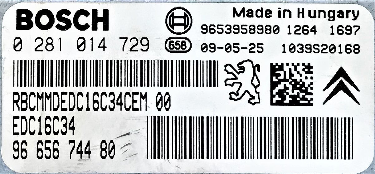 Citroen C4 Picasso, 0281014729, 0 281 014 729, 9653958980, 9665674480, 96 656 744 80, EDC16C34