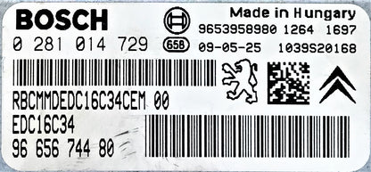Citroen C4 Picasso, 0281014729, 0 281 014 729, 9653958980, 9665674480, 96 656 744 80, EDC16C34