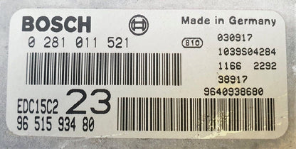 Citroen Xsara Picasso 2.0 HDi, 0281011521, 0 281 011 521, 9651593480, 96 515 934 80, EDC15C2, 23