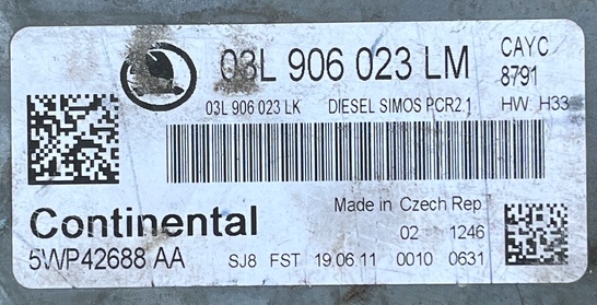 Continental Engine ECU, 03L906023LM, 03L 906 023 LM, 5WP42688AA, 5WP42688 AA, DIESEL SIMOS PCR2.1