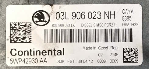 Skoda, 03L906023NH, 03L 906 023 NH, 5WP42930AA, 5WP42930 AA, DIESEL SIMOS PCR2.1