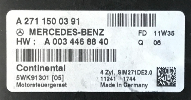 Continental Engine ECU, Mercedes, A2711500391, A 271 150 03 91, A0034468840, A 003 446 88 40, 5WK9130105, 5WK91301 05, SIM 271DE2.0