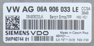 Siemens Engine ECU, VW Golf, 06A906033LE, 06A 906 033 LE, 5WP40744, SIMOS 7PP