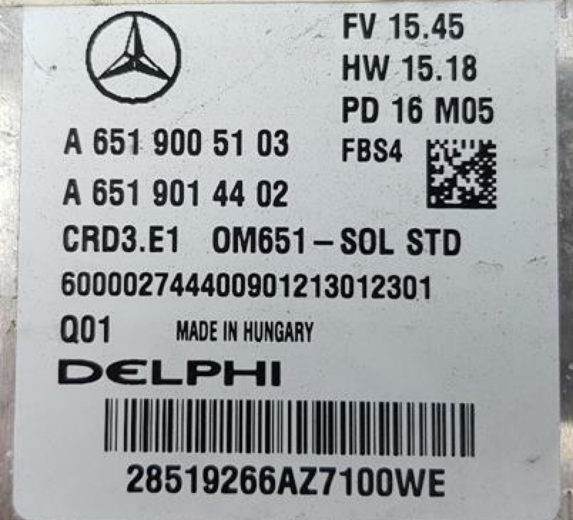 Delphi Engine ECU, Mercedes-Benz, A6519005103, A 651 900 51 03, A6519014402 A 651 901 44 02, CRD3.E1 OM651-SOL STD