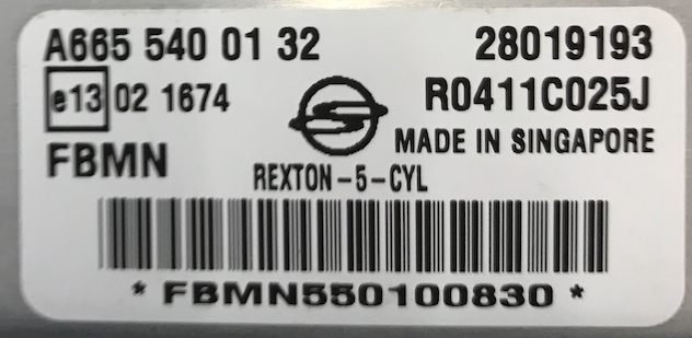 Ssangyong Rexton 2.7 xdi, A6655400132, A665 540 01 32, 28019193, R0411C025J, FBMN