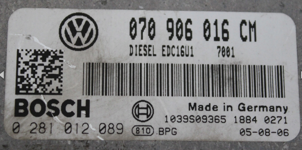 Plug & Play BOSCH Engine ECU, VW 0281012089, 0 281 012 089, 070906016CM, 070 906 016 CM, EDC16U1