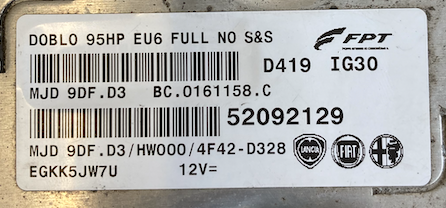 FPT Engine ECU, Fiat, MJD9DF.D3, MJD 9DF.D3, BC0161158C, BC.0161158.C, 52092129