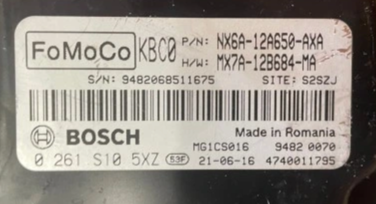 Ford, 0261S105XZ, 0 261 S10 5XZ, NX6A12A650AXA, NX6A-12A650-AXA, MX7A12B684MA, MX7A-12B684-MA, KBC0