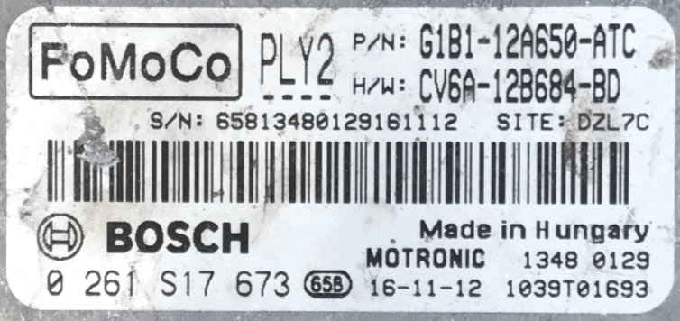 0261S17673, 0 261 S17 673, G1B1-12A650-ATC, G1B112A650ATC, CV6A-12B684-BD, CV6A12B684BD, PLY2
