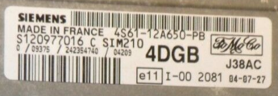Ford Engine ECU Siemens, S120977016, 4S61-12A650-PB, 4DGB, SIM210