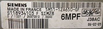 Ford Focus 1.4, S118934103F, S118934103 F, 5M51-12A650-GF, 6MPF, SIM28