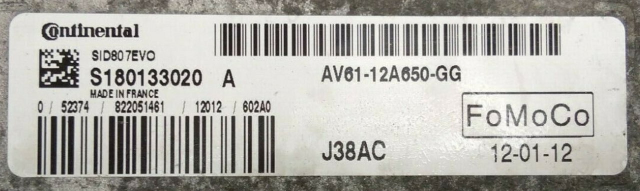 Ford Focus 1.6TDCi, S180133020A, S180133020 A, AV6112A650GG, AV61-12A650-GG, SID807EVO, J38AC