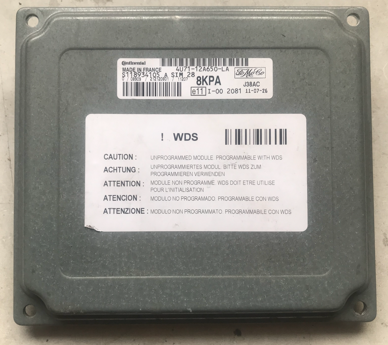 Ford Focus 1.6, S118934105A, S118934105 A, 4U71-12A650-LA, 8KPA, SIM28