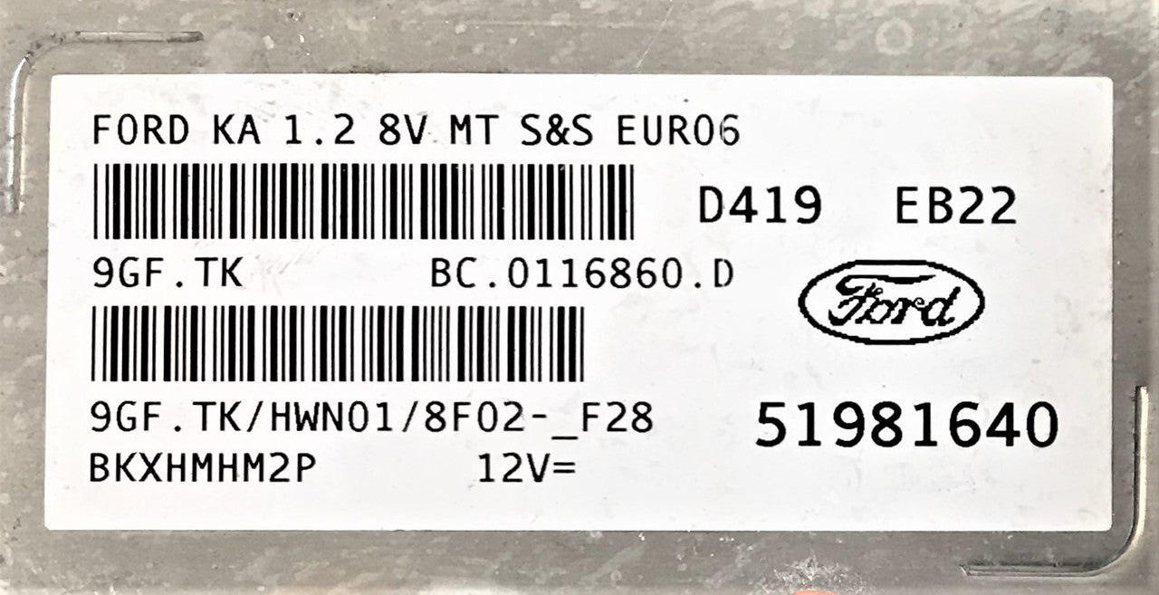 Ford Ka 1.2 8V, 51981640, BC0116860D, BC.0116860.D, 9GF.TK, 9GFTK
