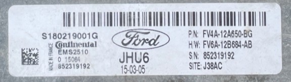 Ford, S180219001G, FV4A12A650BG, FV4A-12A650-BG, FV6A12B684AB, FV6A-12B684-AB, JHU6, EMS2510