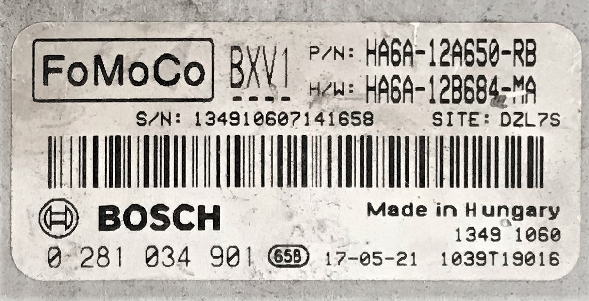 Ford Transit, 0281034901, 0 281 034 901, HA6A12A650RB, HA6A-12A650-RB, HA6A12B684MA, HA6A-12B684-MA, BXV1